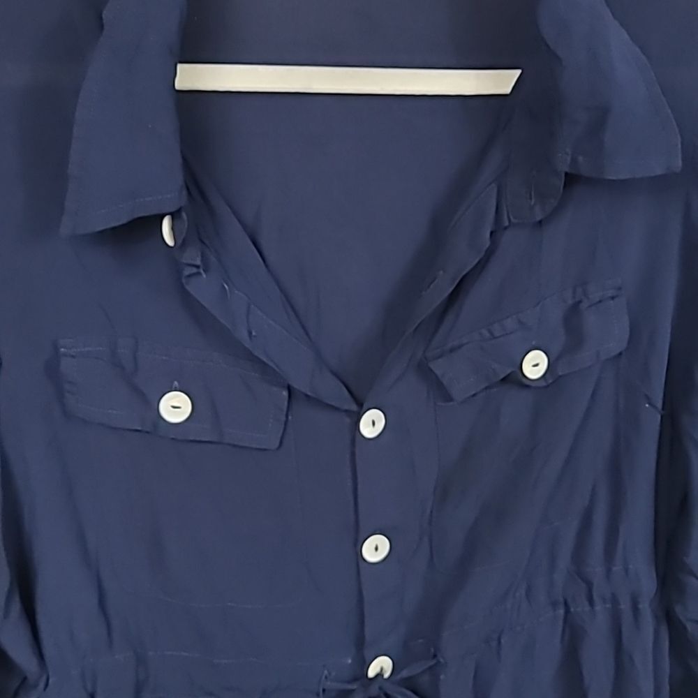 VENUS Navy Shirt Dress Beach Coverup Roll Tab Sleeve Nautical Mini XL Tunic - Picture 6 of 10